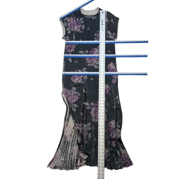 Free People Elaine Maxi Dress XS Floral Knit Distressed Hem Oversized Bohemian - Picture 4 of 14